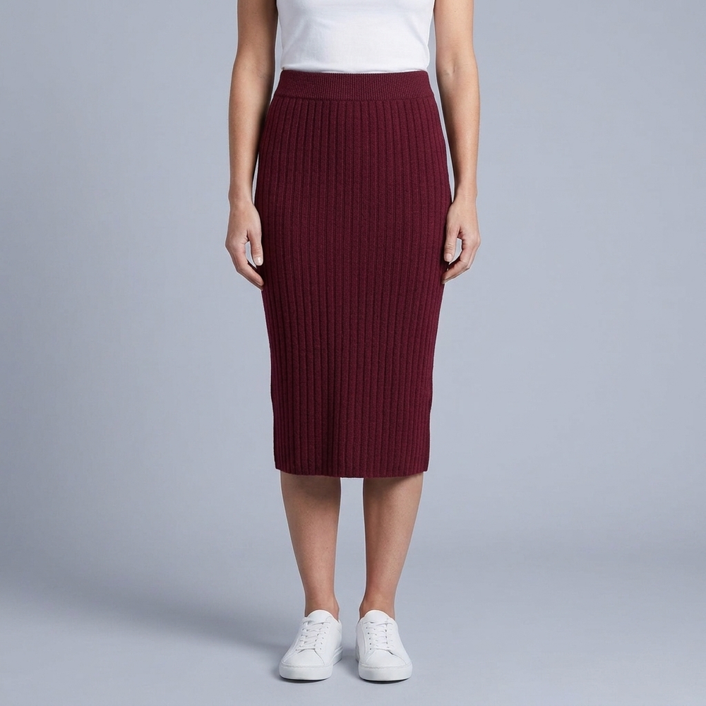 Women's Midi Skirt | Ribbed Knit Side Split Grey front view