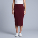 Women's Midi Skirt | Ribbed Knit Side Split Bordeaux Red front view