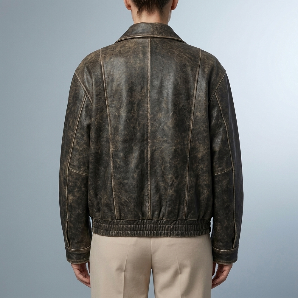 Women's Leather Jacket | Vintage Washed Brown Biker front view
