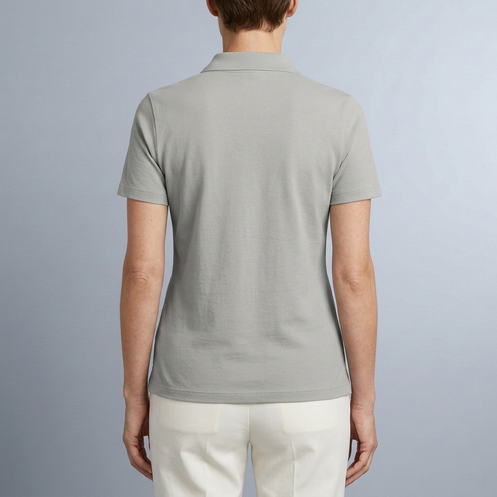 Women's Polo Shirt | Short Sleeve Button Neck Grey front view