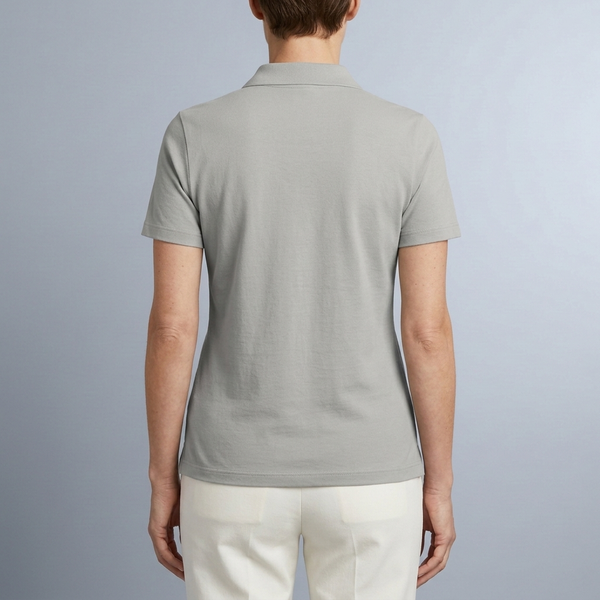 Women's Polo Shirt | Short Sleeve Button Neck Grey back view