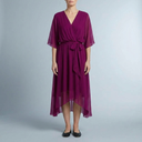 Women's Wrap Dress | Midi V-Neck Belted Purple front view