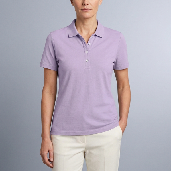 Women's Polo Shirt | Short Sleeve Button Neck Purple front view