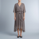 Women's Wrap Dress | Midi V-Neck Belted Grey front view