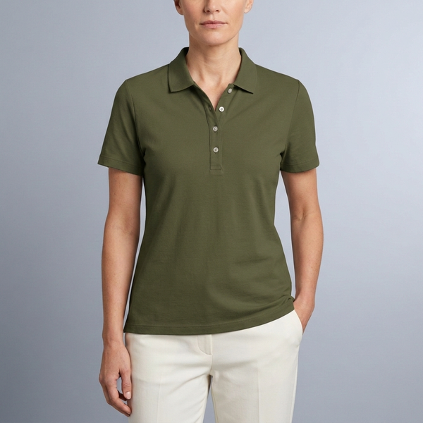 Women's Polo Shirt | Short Sleeve Button Neck Dark Green front view