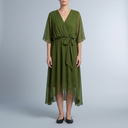 Women's Wrap Dress | Midi V-Neck Belted Green front view