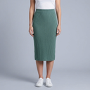 Women's Midi Skirt | Ribbed Knit Side Split Green front view