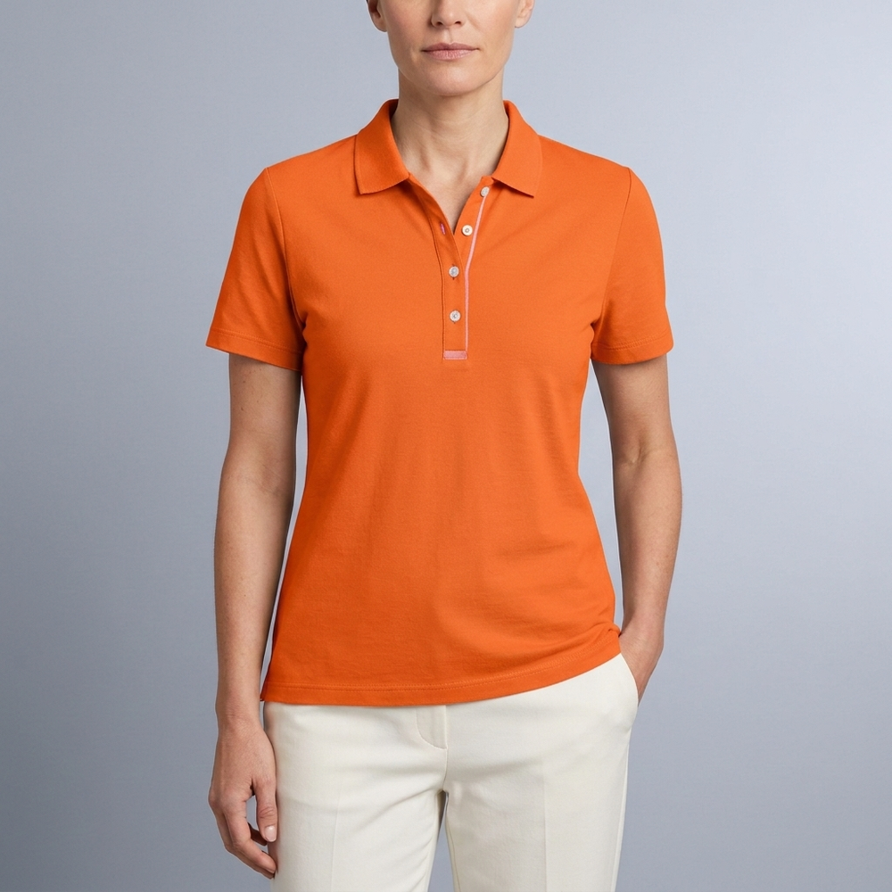 Women's Polo Shirt | Short Sleeve Button Neck Grey front view
