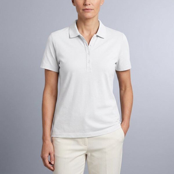 Women's Polo Shirt | Short Sleeve Button Neck White front view