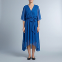 Women's Wrap Dress | Midi V-Neck Belted Blue front view