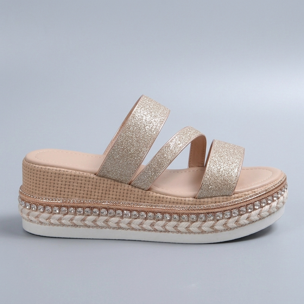 Platform Sandals For Women | Glitter Open Toe White three-quarter front view