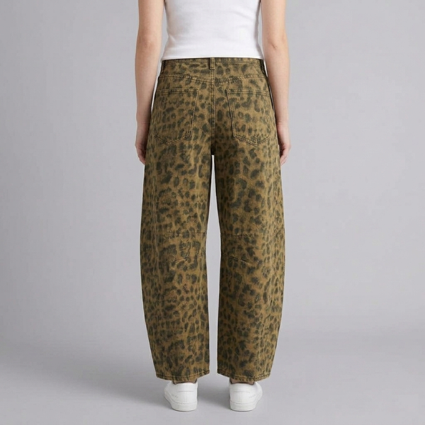 Women's Baggy Jeans | Leopard Print Wide Leg back view