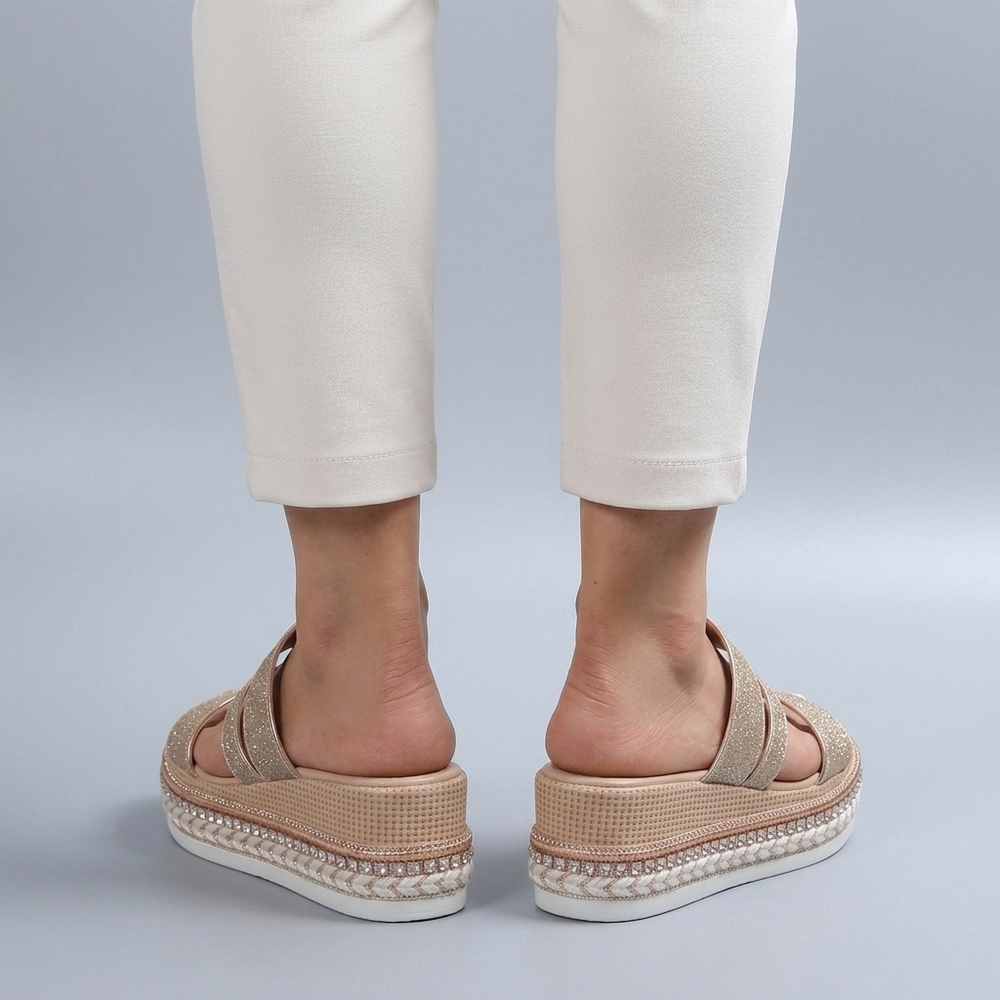 Platform Sandals For Women | Glitter Open Toe White three-quarter front view