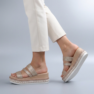 Platform Sandals For Women | Glitter Open Toe White worn side view sole