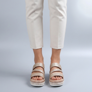 Platform Sandals For Women | Glitter Open Toe White worn front view