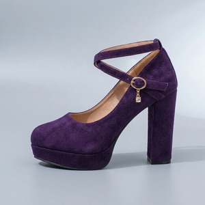 Mary Jane Shoes For Women | Platform Block Heel Ankle Strap Purple side profile