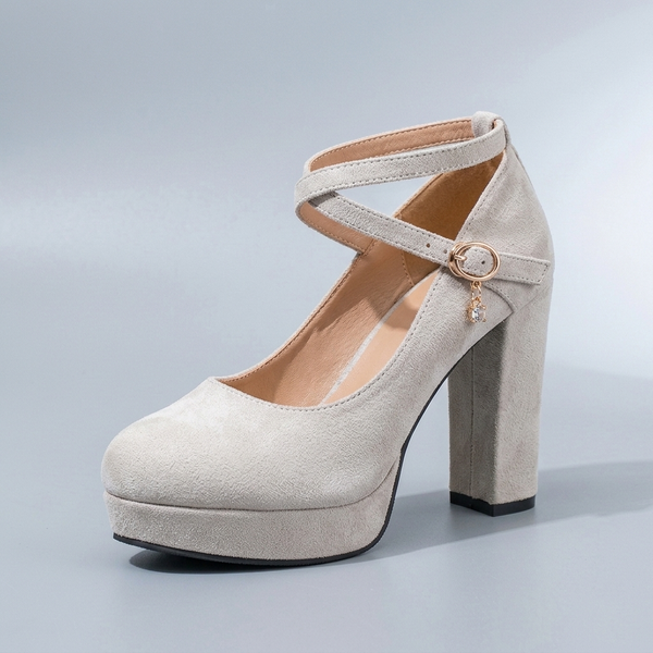 Mary Jane Shoes For Women | Platform Block Heel Ankle Strap White three-quarter front view