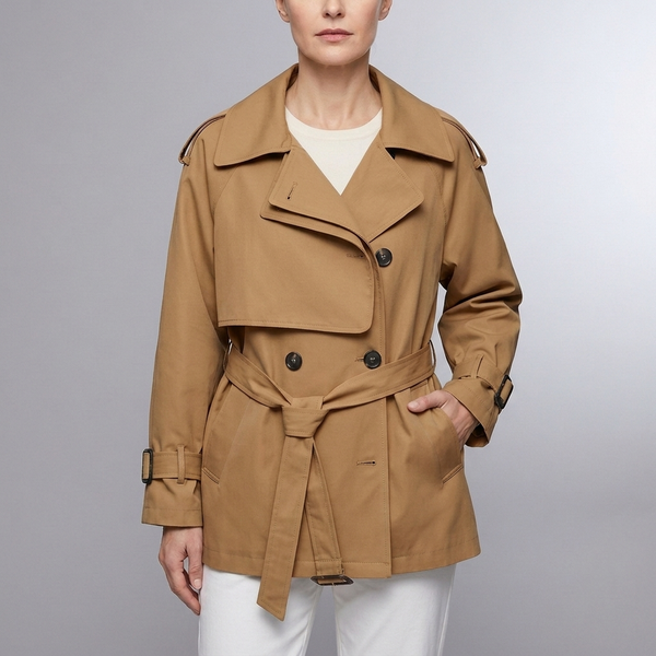 Women's Trench Coat | Belted Double Breasted Long Sleeve Brown front view