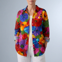 Women's Blouse | Artistic Floral Print Button Front Multi-colour 2 front view