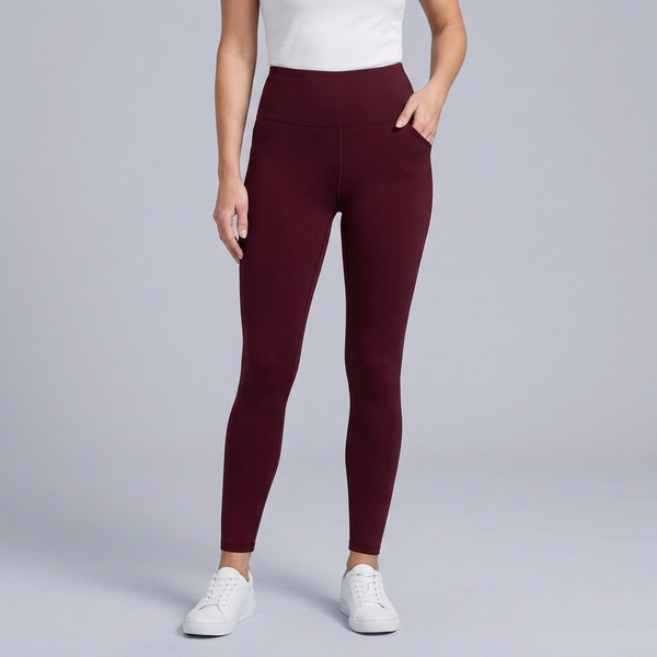 Women's High Waisted Leggings | Slimming Stretch Fit Wine Red front view