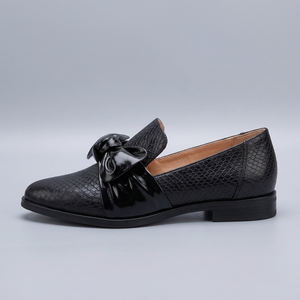 Black Shoes For Women | Pointed Toe Slip-On Flat Bow Loafers Black side profile
