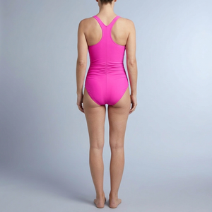 Women's Swimsuit | V-Neck Cutout Ruched One Piece Fuchsia back view