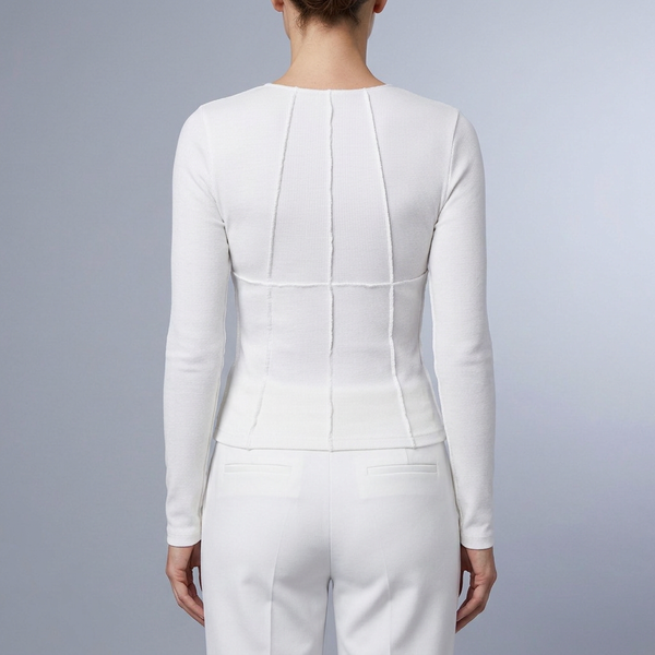 Women's Long Sleeve Top | Ribbed Fitted Cropped White back view