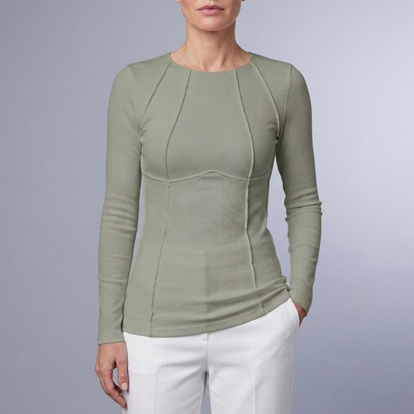 Women's Long Sleeve Top | Ribbed Fitted Cropped Green front view