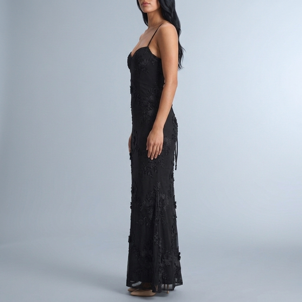 Women's Black Dress | Maxi Lace Open Back Spaghetti Strap Black side view