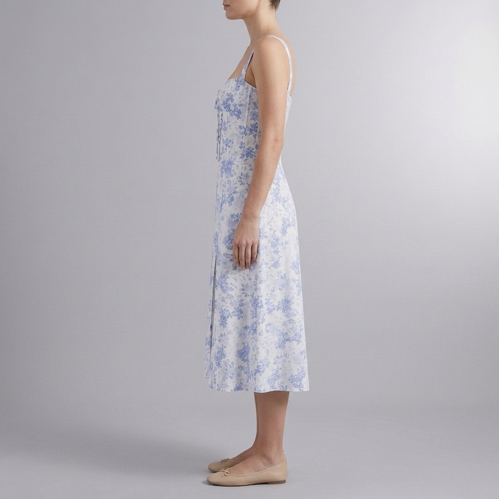 Women's Summer Dress | Midi Floral Corset Waist Blue front view
