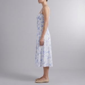 Women's Summer Dress | Midi Floral Corset Waist Blue side view