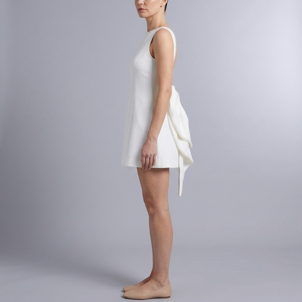Women's White Dress | Mini Sleeveless Pearl Embellished White front view