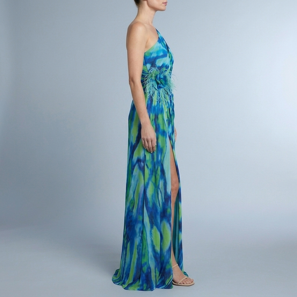 Women's Maxi Dress | One-Shoulder Flowy Blue side view