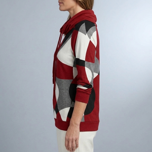 Women's Hoodie | Colour Block Cowl Neck Long Sleeve Red side view