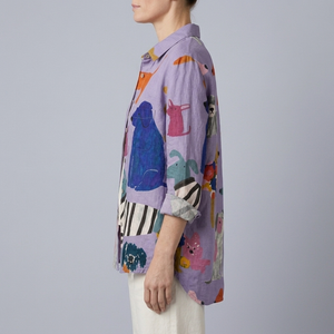 Women's Shirt | Dog Print Long Sleeve Button Front side view