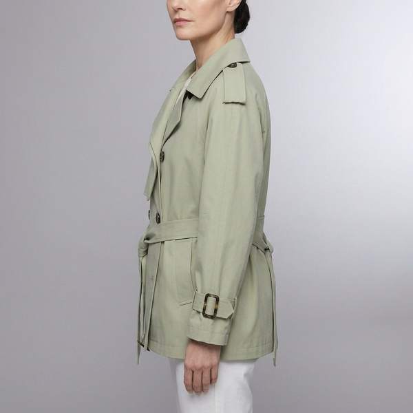Women's Trench Coat | Belted Double Breasted Long Sleeve Green side view