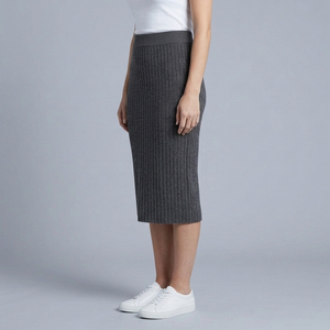 Women's Midi Skirt | Ribbed Knit Side Split Grey side view