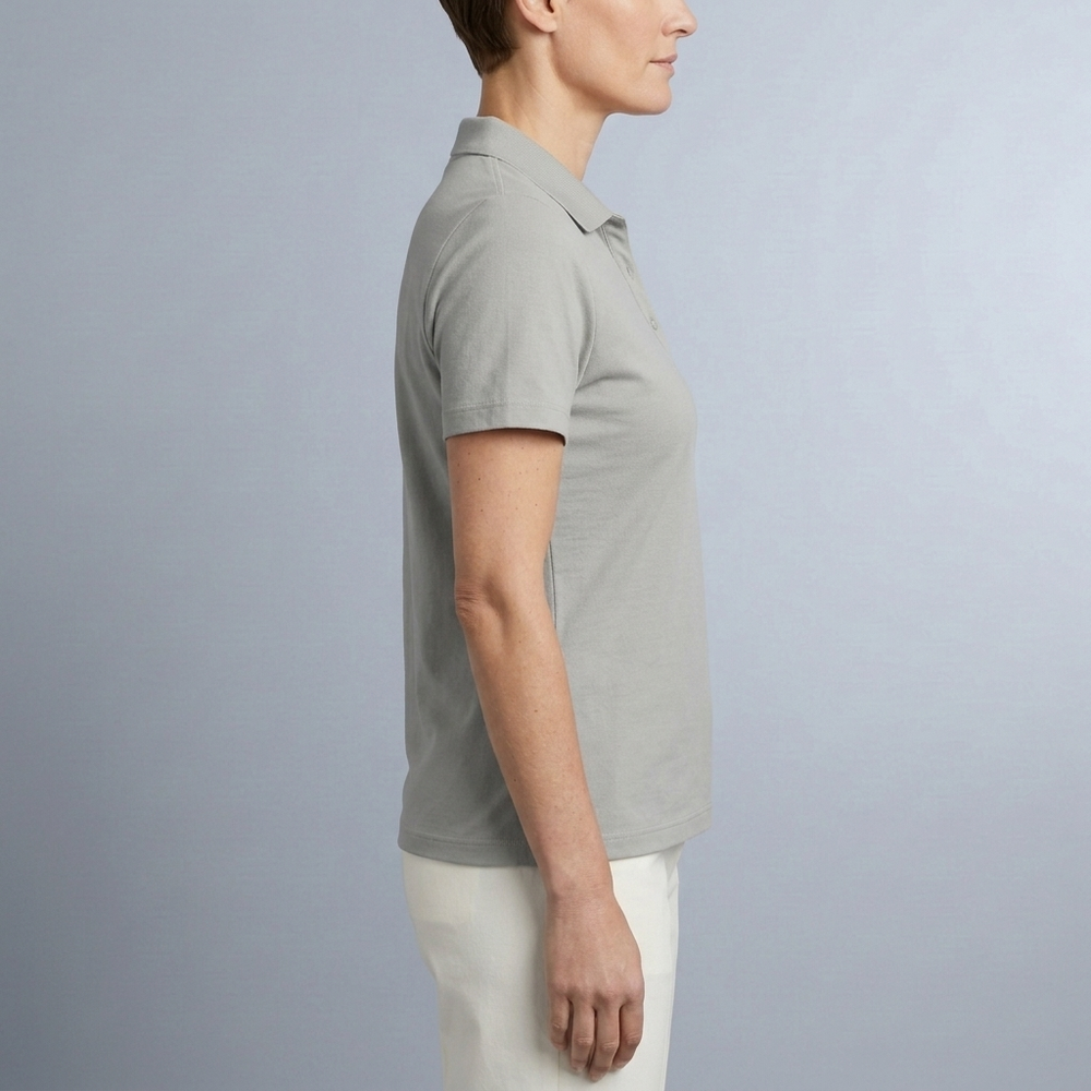 Women's Polo Shirt | Short Sleeve Button Neck Grey front view