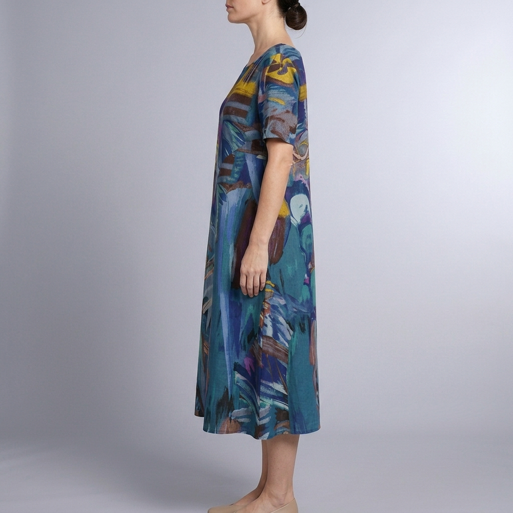 Women's Summer Dress | Maxi Short Sleeve Blue front view