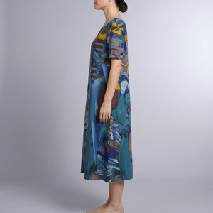 Women's Summer Dress | Maxi Short Sleeve Blue side view