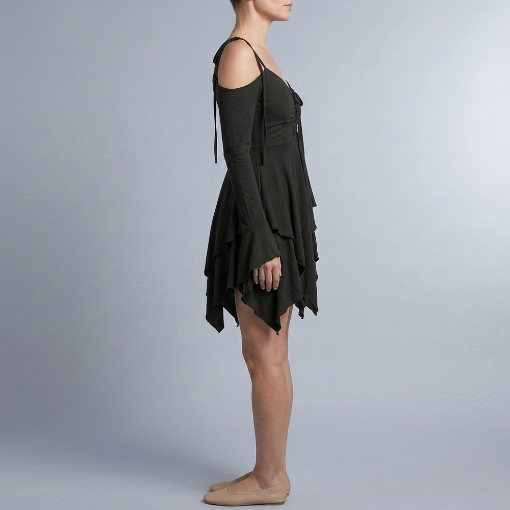 Women's Mini Dress | Off-the-Shoulder Layered Black front view