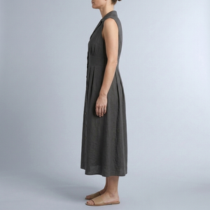 Women's Summer Dress | Midi Collared Button Front Sleeveless Black side view