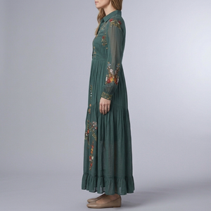 Women's Shirt Dress | Maxi Floral Print Belted Green side view