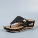 Sandals For Women | Cushioned Slip-On Wedge Black three-quarter front view