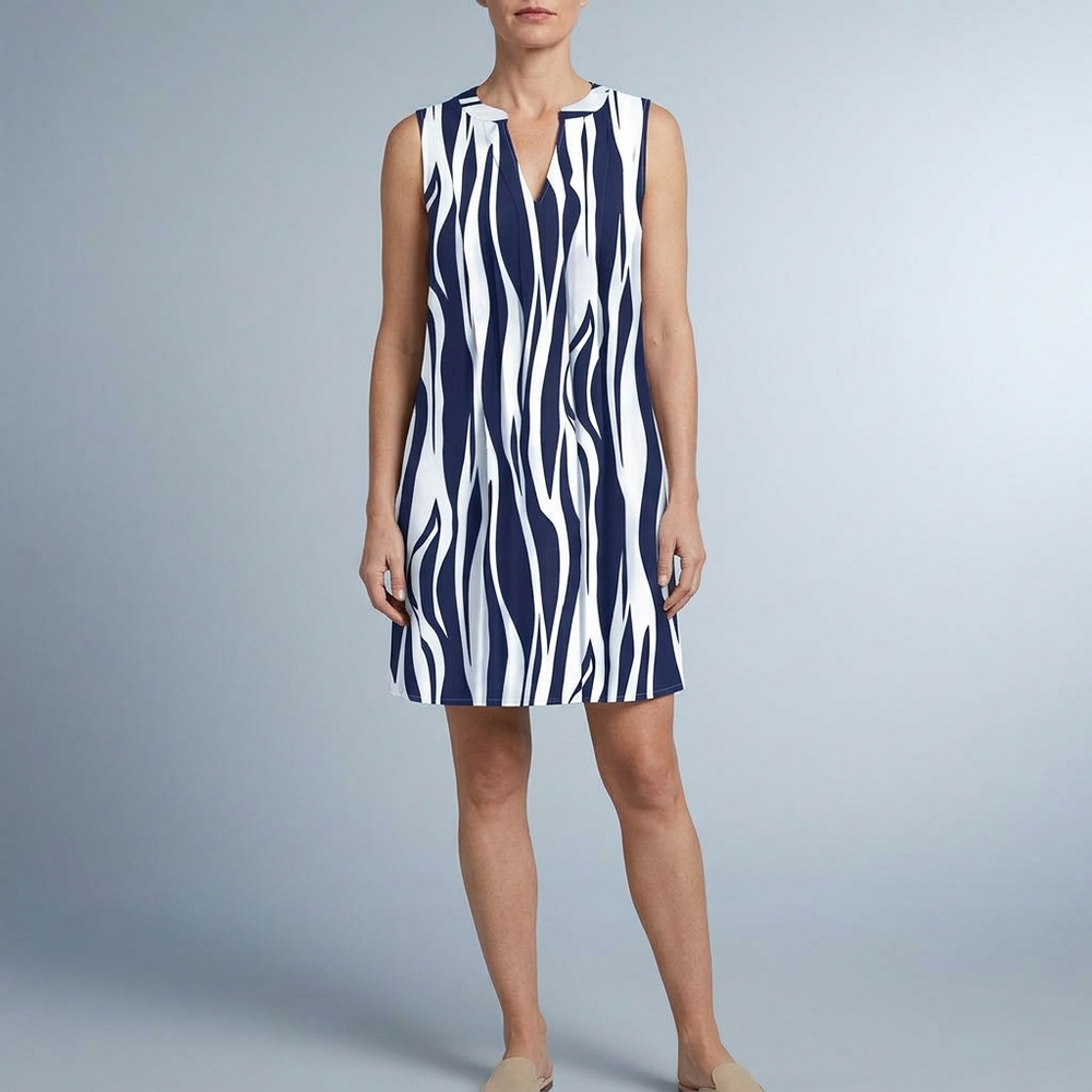 Women's Mini Dress | Striped Sleeveless V-Neck Blue front view