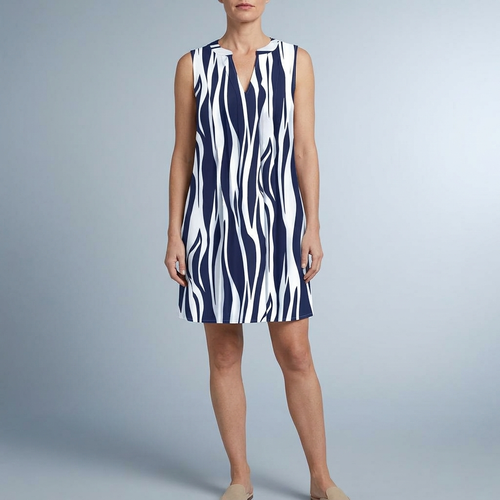 Women's Mini Dress | Striped Sleeveless V-Neck Blue front view