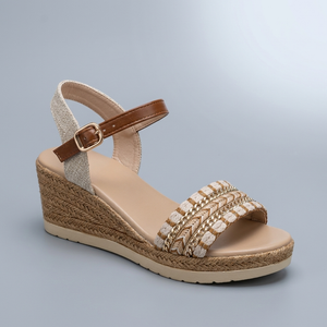 Sandals For Women | Wedge Platform Open Toe Khaki three-quarter front view
