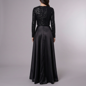 Women's Dress | Maxi Sequin Long Sleeve High Neck Black back view