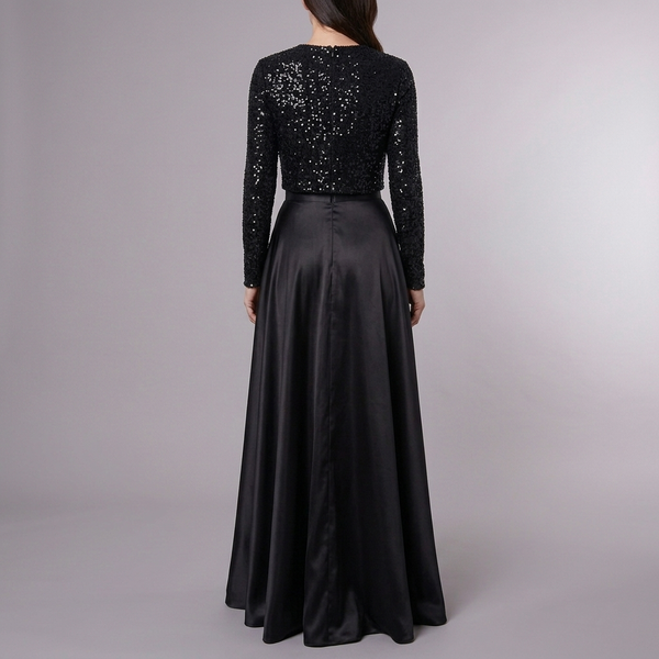 Women's Dress | Maxi Sequin Long Sleeve High Neck Black back view