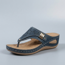 Sandals For Women | Cushioned Slip-On Wedge Navy three-quarter front view